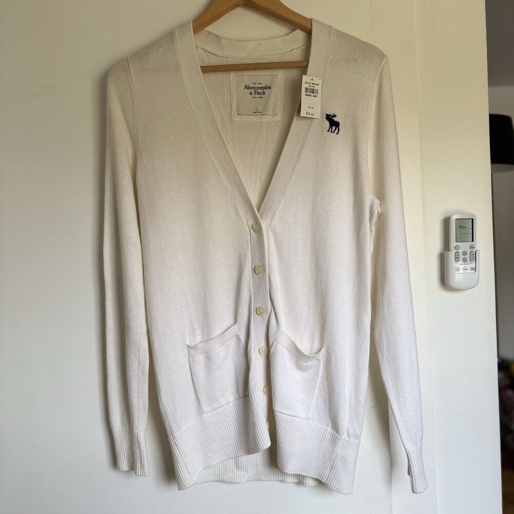 NWT Vintage Abercrombie & Fitch Long Cardigan Sweater L Ivory Bella Swan NEW Y2K